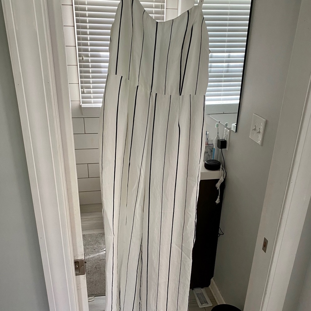Navy blue striped jumpsuit